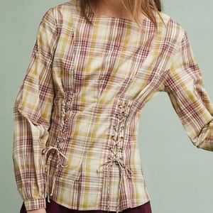NWOT Anthropologie Guest Editor Corset Plaid Top Blouse Size M